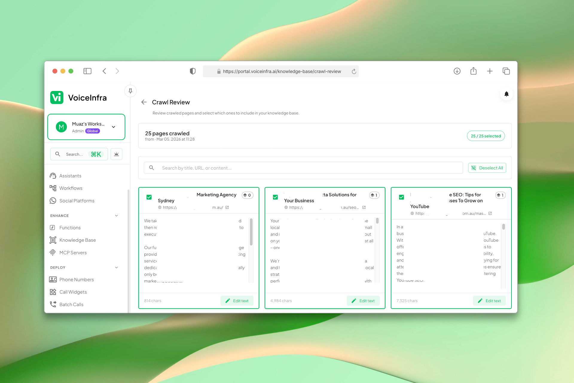 Crawled Content and Knowledge Base